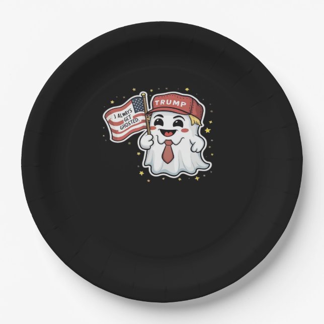 Trumpkin, I Always Get Ghosted, Halloween, Spooky, Paper Plate (Front)