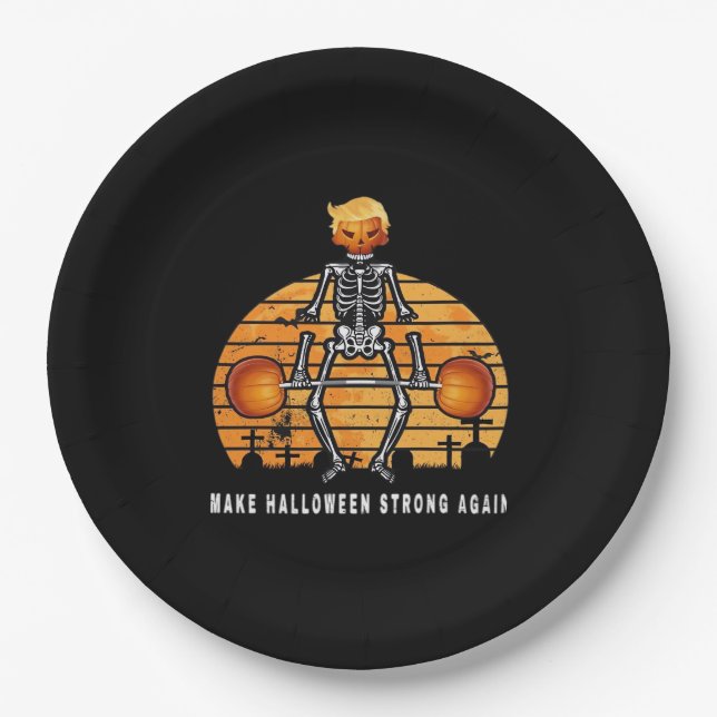 Trumpkin Make Halloween  Again Gym Fitness Funny Paper Plate (Front)