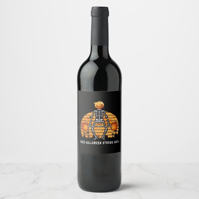 Trumpkin Make Halloween  Again Gym Fitness Funny Wine Label (Front)