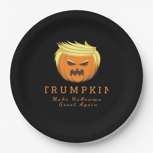 Trumpkin Make Halloween Great Again – Creepy Funny Paper Plate (Front)