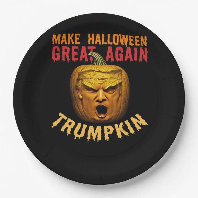 Trumpkin Make Halloween Great Again – Funny Donald Paper Plate (Front)