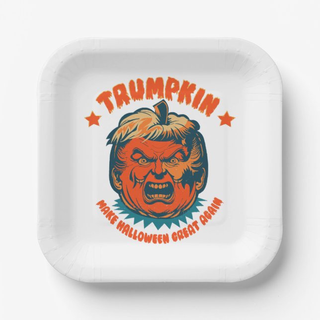 trumpkin make halloween great again funny paper plate (Front)
