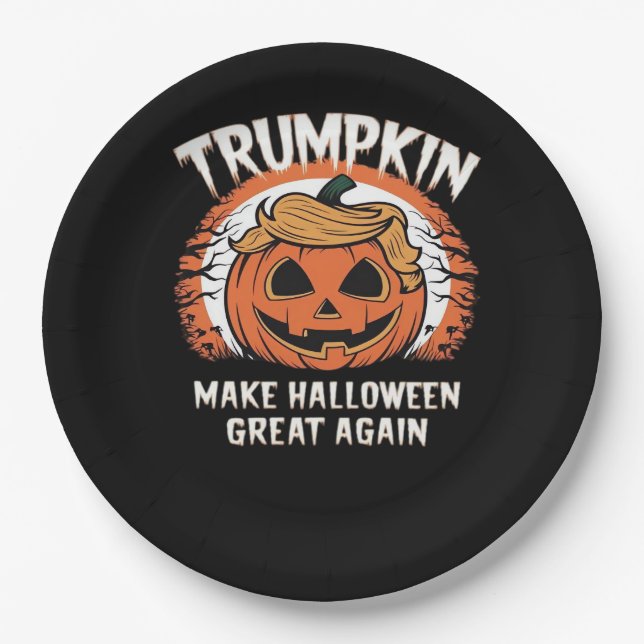 Trumpkin Make Halloween Great Again Funny Paper Plate (Front)