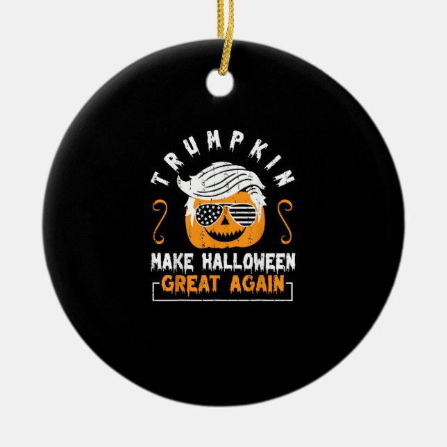 Trumpkin Make Halloween Great Again Funny Pumpkin  Ceramic Tree Decoration (Front)