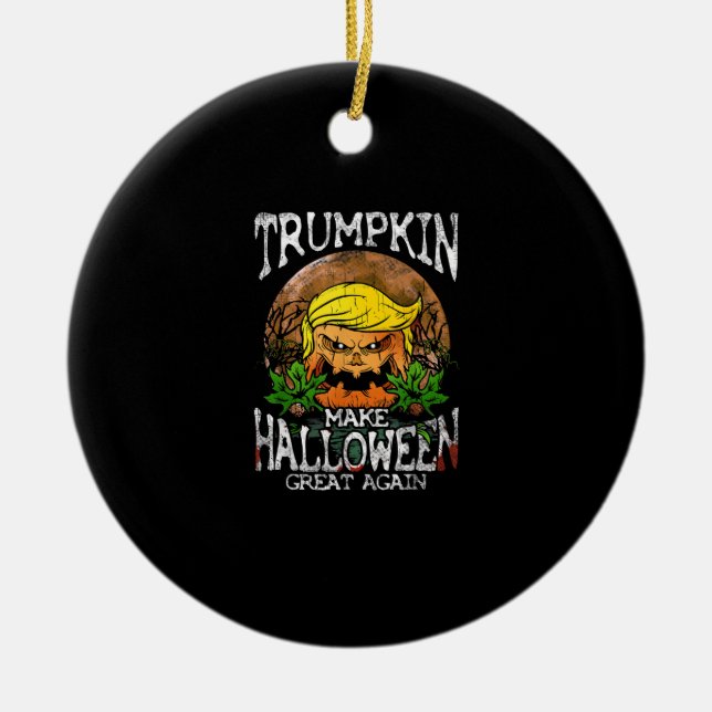 Trumpkin Make Halloween Great Again Gift Ceramic Tree Decoration (Front)