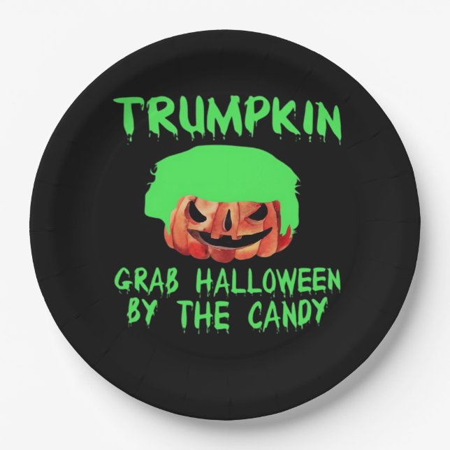 Trumpkin Make Halloween Great Again Grab Em' By Th Paper Plate (Front)