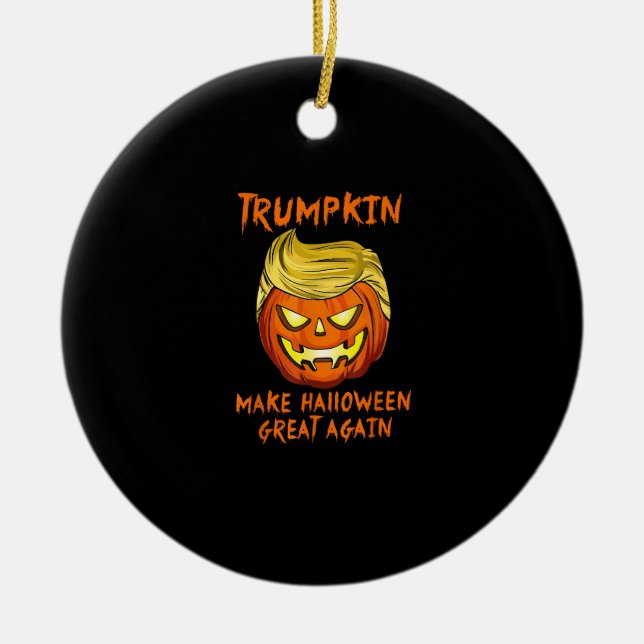 Trumpkin Make Halloween Great Again Jack O Lantern Ceramic Tree Decoration (Front)