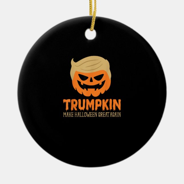Trumpkin Make Halloween Great Again Jack O Lantern Ceramic Tree Decoration (Front)