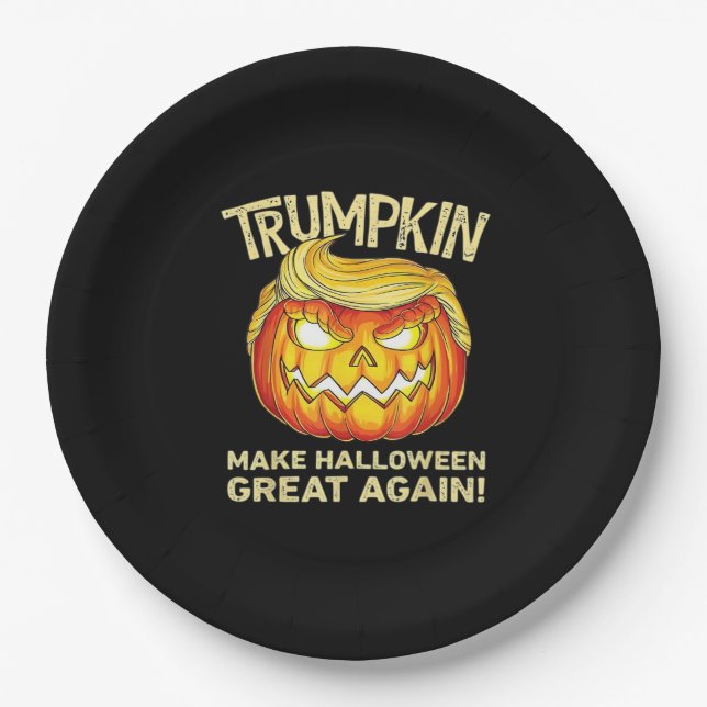 Trumpkin Make Halloween Great Again Men Funny Clas Paper Plate (Front)