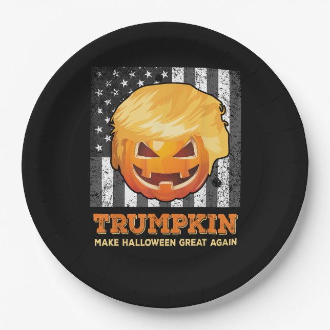 Trumpkin Make Halloween Great Again President  Pum Paper Plate (Front)