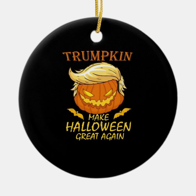 Trumpkin Make Halloween Great Again – Retro Pumpki Ceramic Tree Decoration (Front)