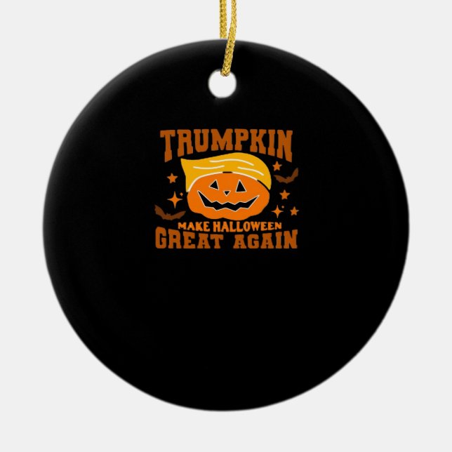 Trumpkin Make Halloween Great Again – Spooky Polit Ceramic Tree Decoration (Front)