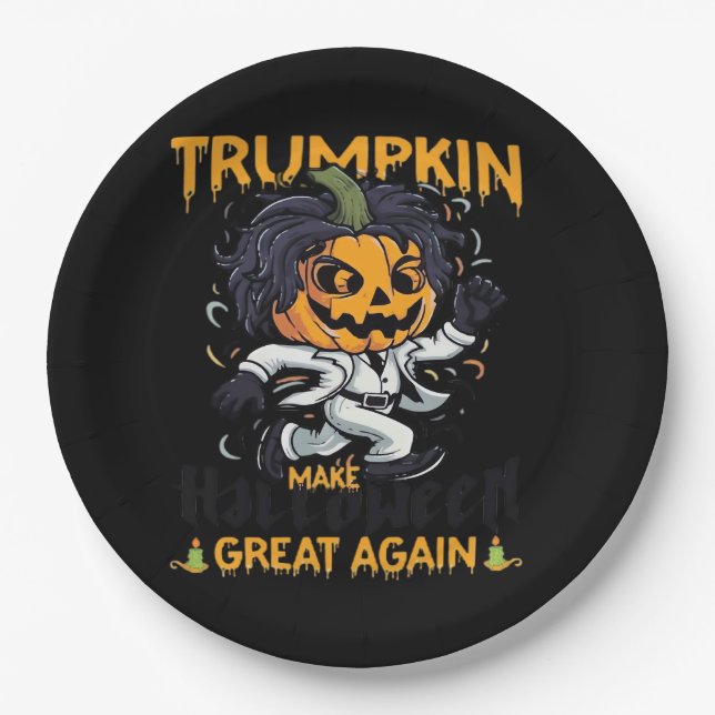 Trumpkin Make Halloween Great Again  Trumpkin Cost Paper Plate (Front)
