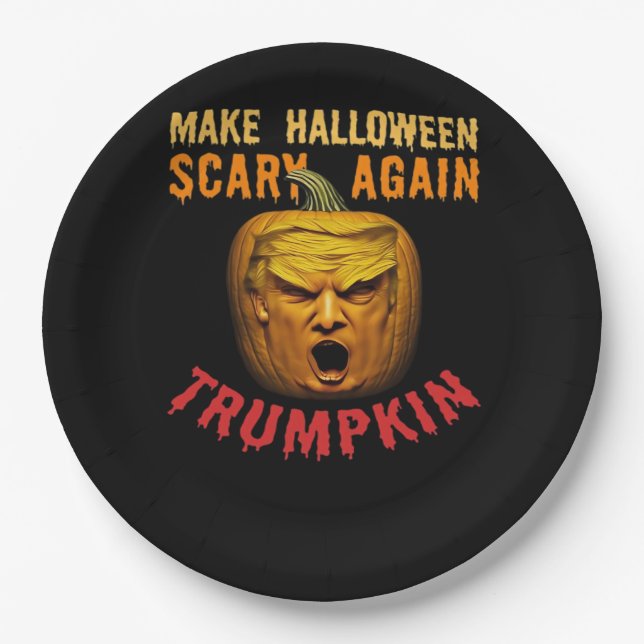 Trumpkin Make Halloween Scary Again – Funny Donald Paper Plate (Front)