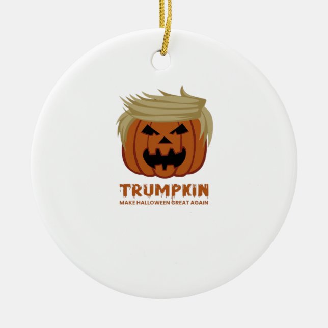 Trumpkin – Make Halloweens Great Again Funny Pumpk Ceramic Tree Decoration (Front)