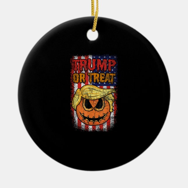 Trumpkin Or Treat Funny Halloween Trumpkin Ceramic Tree Decoration (Front)