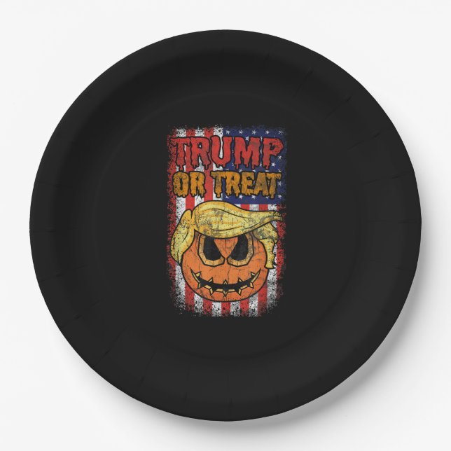 Trumpkin Or Treat Funny Halloween Trumpkin Paper Plate (Front)