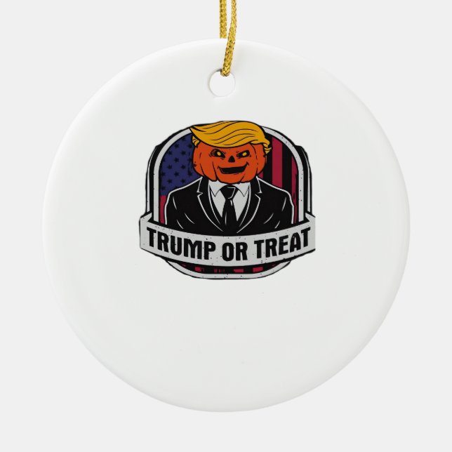 Trumpkin Or Treat Halloween - Political Costume Cl Ceramic Tree Decoration (Front)