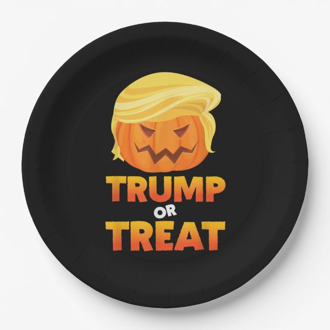 Trumpkin Or Treat Trumpkin Halloween Costume Paper Plate (Front)