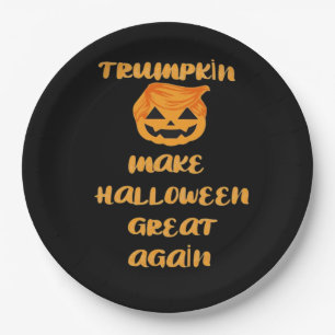 Trumpkin Pumpkin Halloween Design – Funny Autumn Q Paper Plate