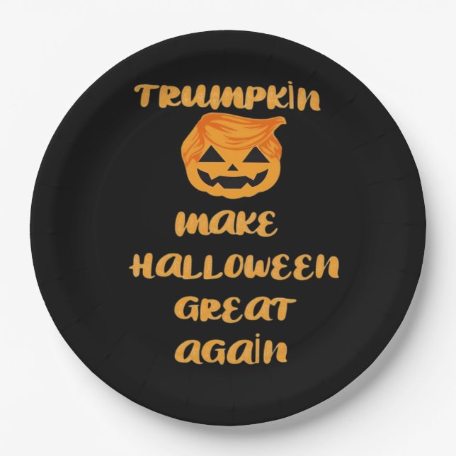 Trumpkin Pumpkin Halloween Design – Funny Autumn Q Paper Plate (Front)