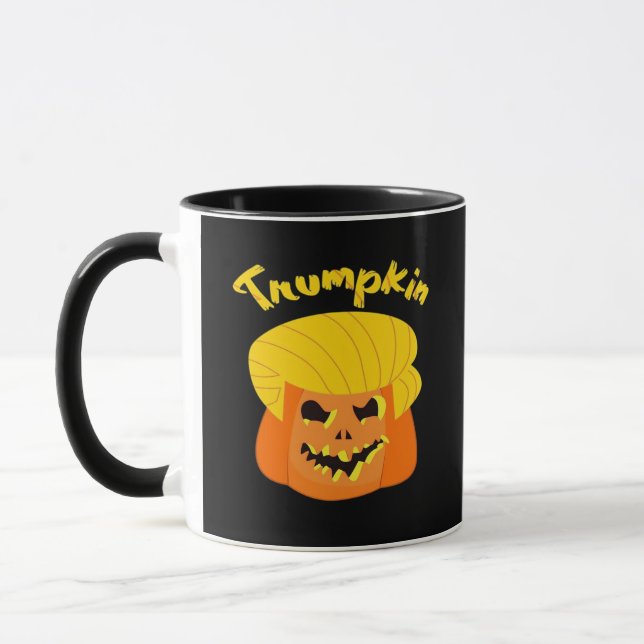 Trumpkin Pumpkin Halloween Design – Retro Slogan  Mug (Left)
