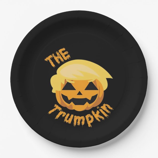 Trumpkin Pumpkin Halloween Design – Sloth Costume  Paper Plate (Front)