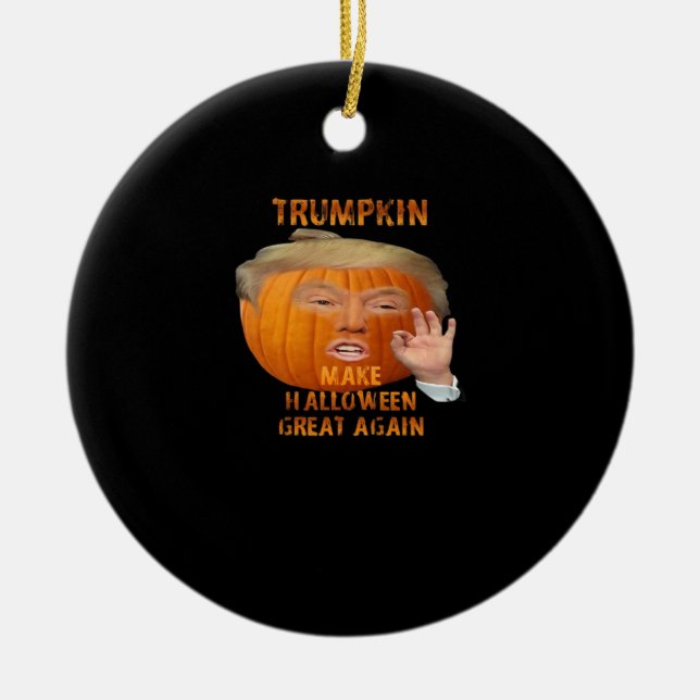 Trumpkin Pumpkin Make Halloween Great Again  Ceramic Tree Decoration (Front)