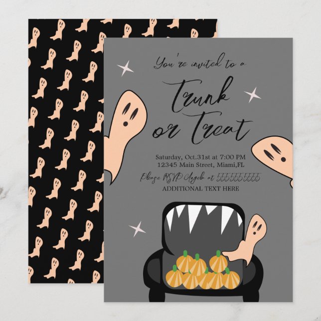 Trunk a Treat Halloween Ghost Grey Invitation (Front/Back)