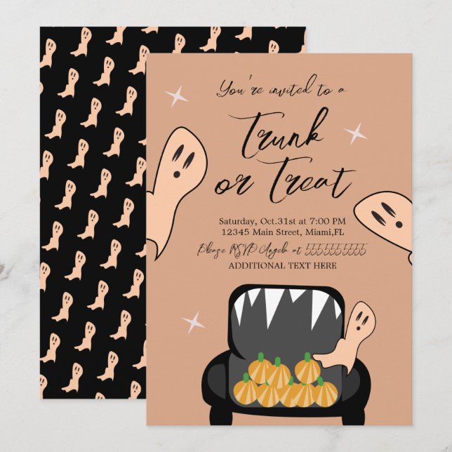 Trunk a Treat Halloween Ghost  Invitation (Front/Back)