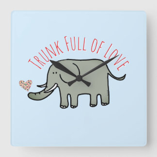 Trunk Full of Love Cute Elephant Doodle Square Wall Clock