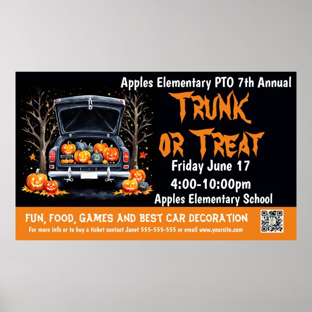 Trunk or treat Fundraiser PTO PTA Church Banner Poster (Front)