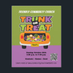 Trunk or Treat Halloween Banner Flyer<br><div class="desc">Invite your community to a friendly Trunk or Treat event at your local church, school, community centre or other location. Kid friendly trunk or treat flyer with QR code, organisation name, and details about the event. Purple, orange, green, black and white modern inviting colours. Perfect for your fall October Halloween...</div>