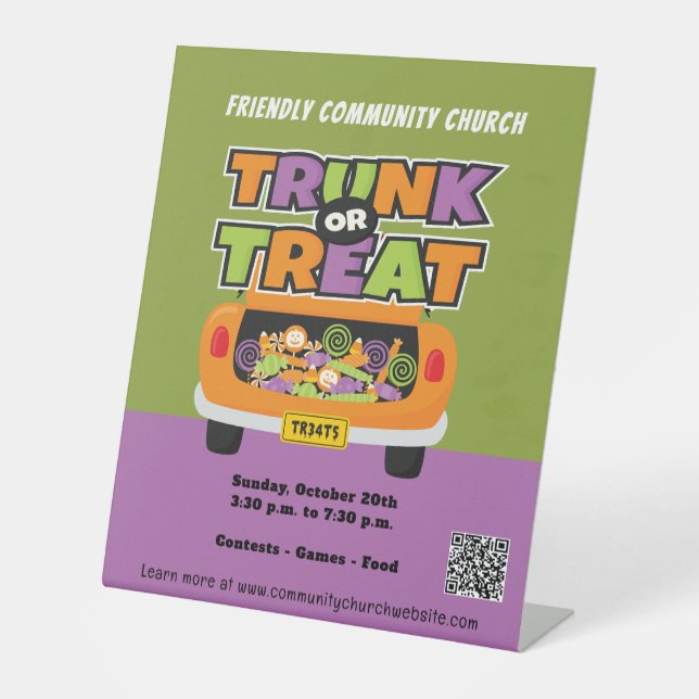 Trunk or Treat Halloween Banner Pedestal Sign (Front)