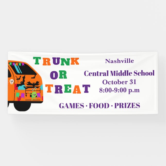Trunk or Treat Halloween Car Decorations Banner (Horizontal)
