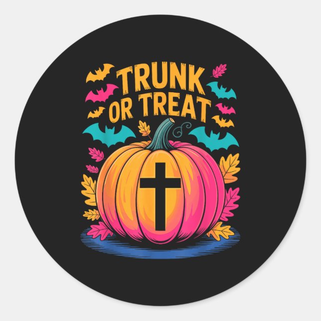 Trunk Or Treat Halloween Costume Christian Pumpkin Classic Round Sticker (Front)