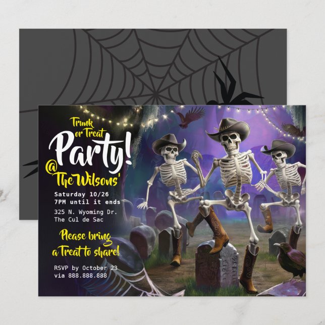 Trunk or Treat Halloween Dance Party, Skeletons Invitation (Front/Back)