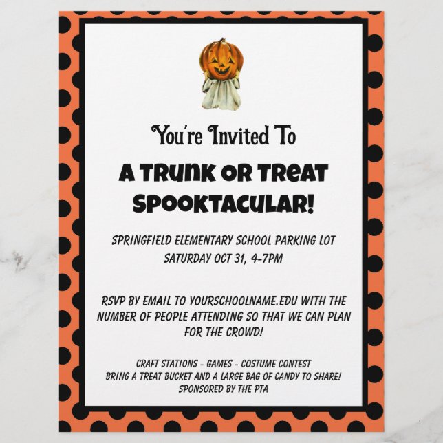 Trunk or Treat Halloween dotted party invitation Flyer (Front)