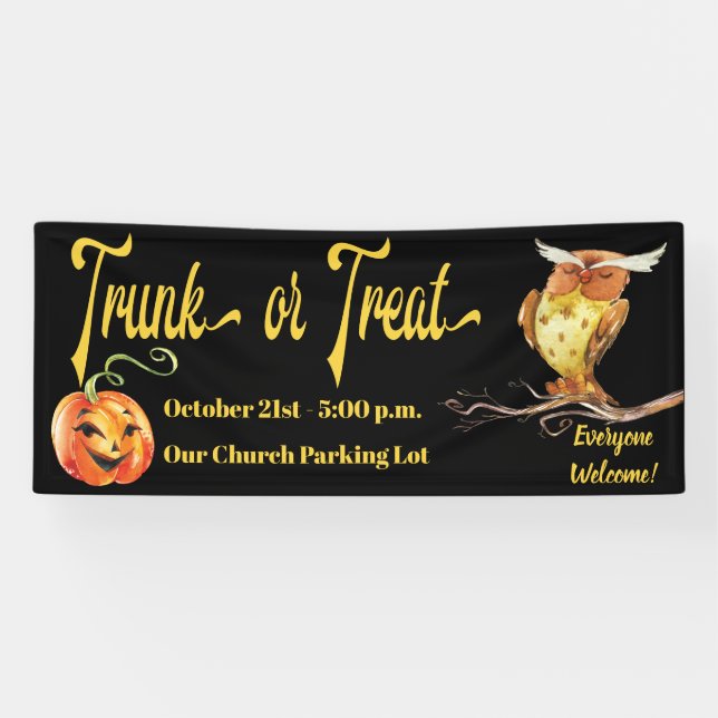Trunk or Treat Halloween Pumpkin & Owl Banner (Horizontal)