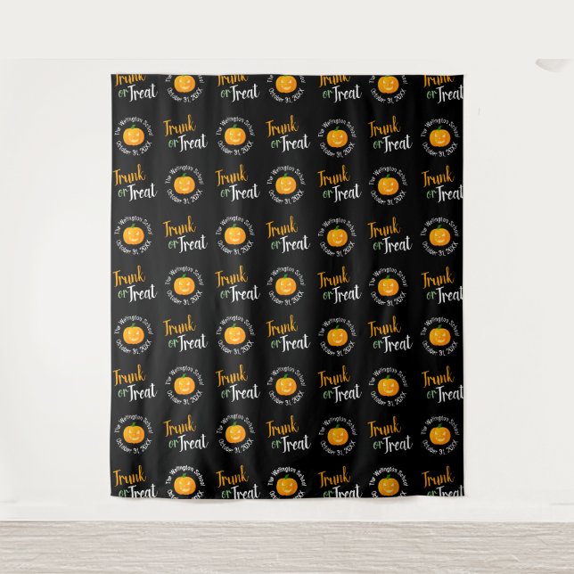 Trunk or Treat Halloween Step and Repeat Backdrop Tapestry (Front)
