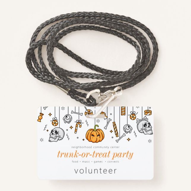 Trunk or Treat Modern Chic Halloween Party ID Badge (Front with Lanyard)