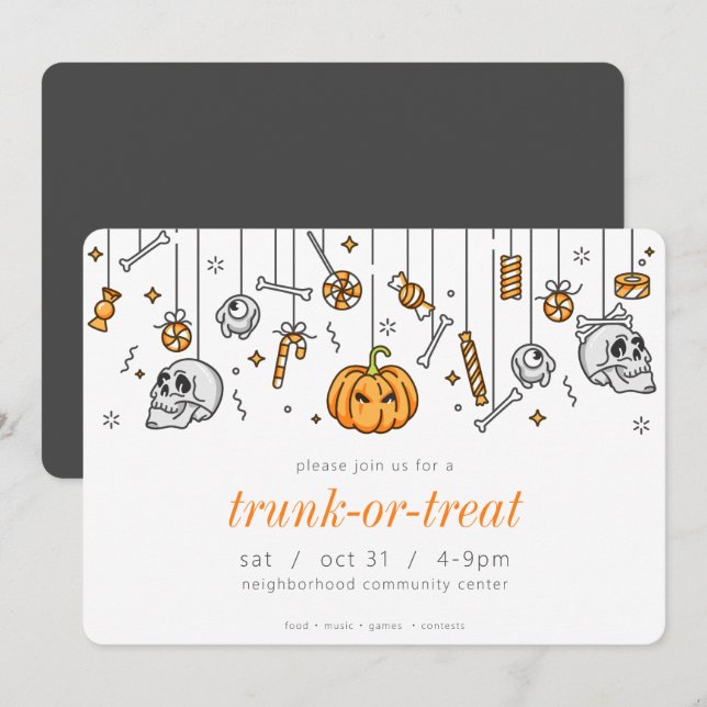 Trunk or Treat Modern Chic Halloween Party Invitation (Front/Back)
