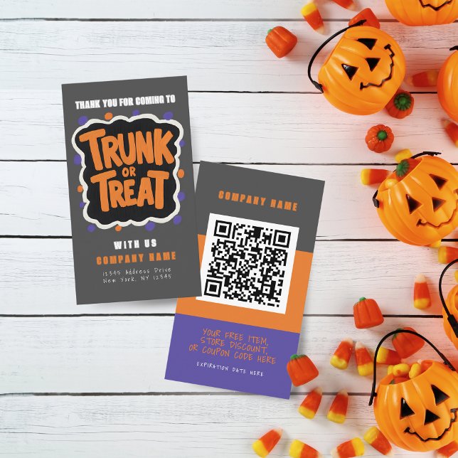Trunk or Treat Modern Halloween Business Cards (Trunk or Treat Halloween Coupon Business Cards Pack of 100 in Orange, Gray, Purple and Black)