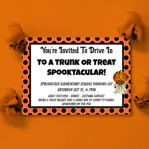 Trunk or Treat Pumpkin Dots Kids Halloween Party Invitation