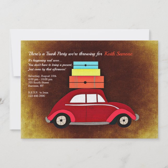 Trunk Party with Red Car Invitation (Front)