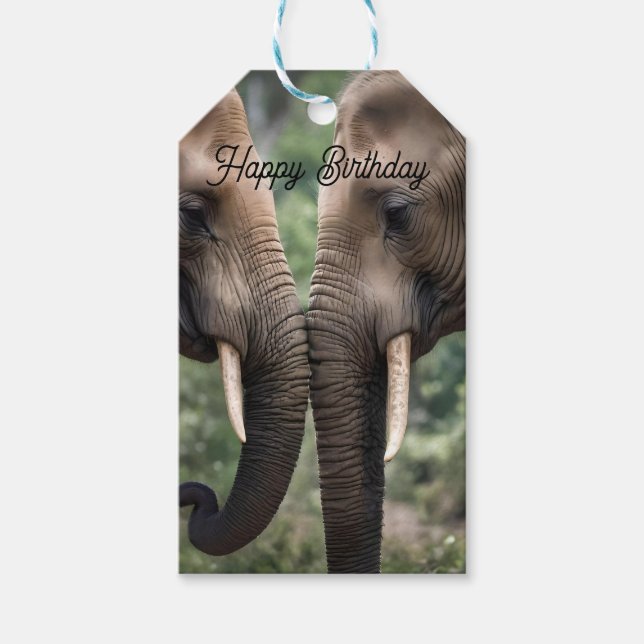 "Trunk to Trunk: A Gentle Elephant Embrace"  Gift Tags (Front)