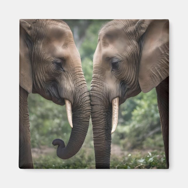 "Trunk to Trunk: A Gentle Elephant Embrace"  Magnet (Front)