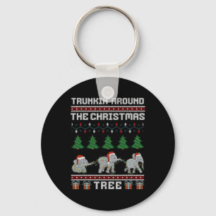 Trunkin Around The Christmas Tree Elephant Family Key Ring