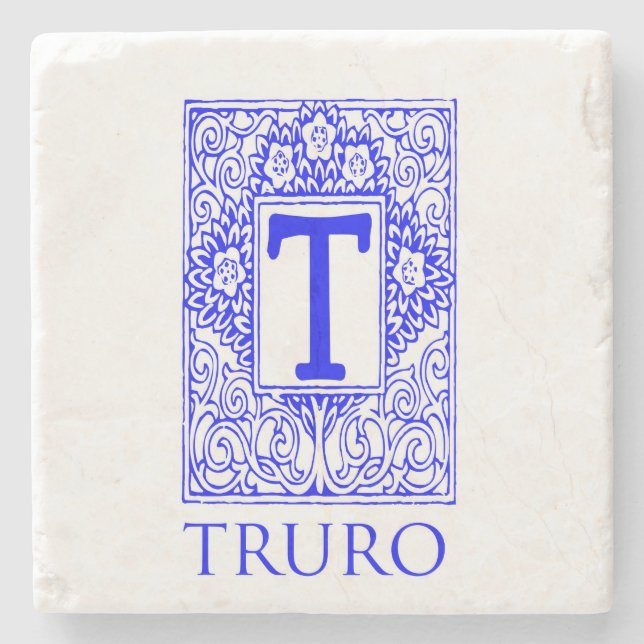 Truro Blue Monogram  Stone Coaster (Front)