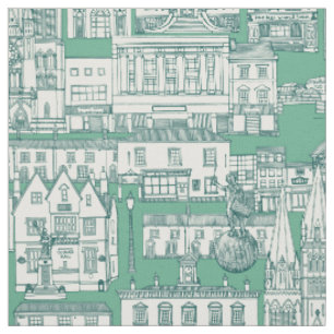 Truro toile dark teal peppermint fabric